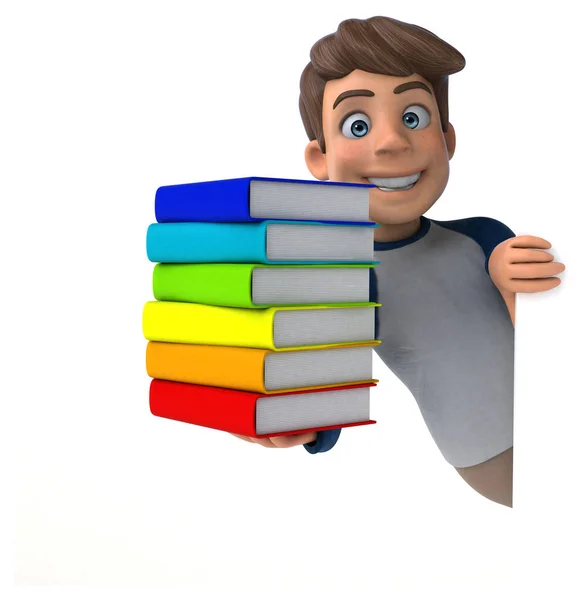 Zeichentrickfigur Spaßiger Teenager Mit Büchern — Stockfoto