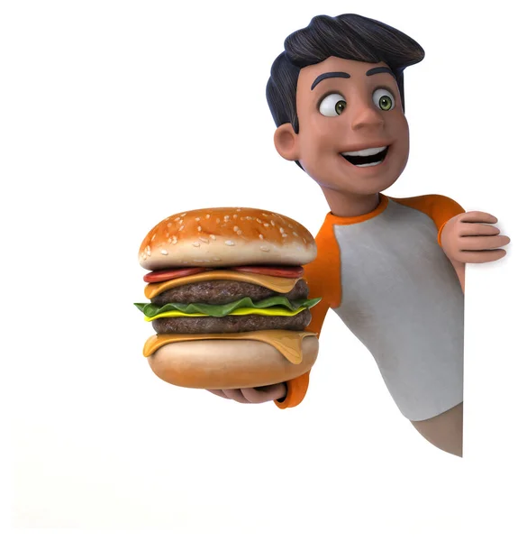 Веселый Мультфильм Азиатский Подросток Гамбургером — стоковое фото