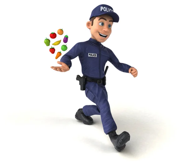 Divertente Illustrazione Agente Polizia Cartone Animato Con Frutta — Foto Stock