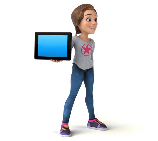 Leuke Illustratie Van Een Cartoon Tiener Meisje Met Tablet — Stockfoto