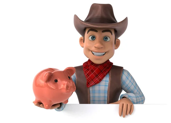 Fun Cowboy Piggy Bank Illustration — Stock Photo, Image