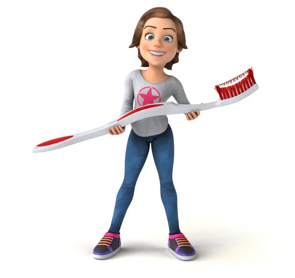 Divertido Desenho Animado Adolescente Com Uma Escova Dentes — Fotografia de Stock