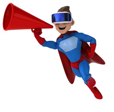 VR kasklı bir süper kahraman canlandırması.