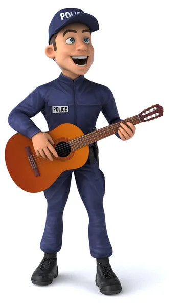 Fun Illustration Cartoon Police Officer Guitar — Stock Photo, Image