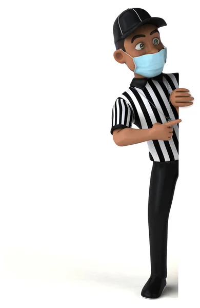 Divertente Illustrazione Personaggio Arbitro Nero Con Una Maschera — Foto Stock