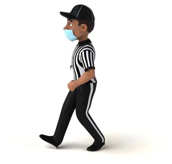 Divertente Illustrazione Personaggio Arbitro Nero Con Una Maschera — Foto Stock