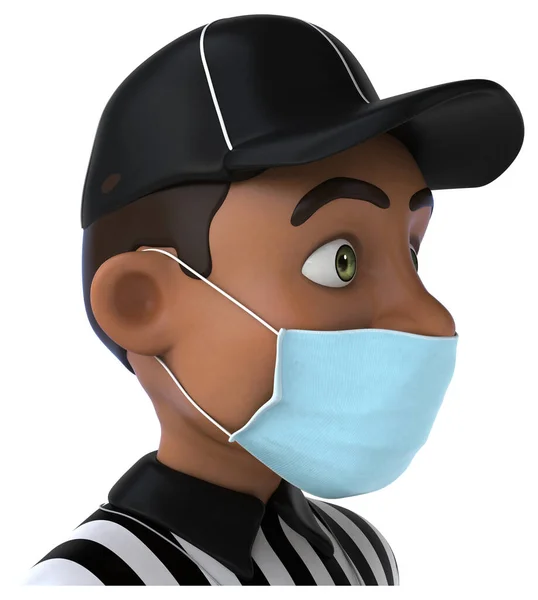 Fun Illustration Black Referee Character Mask — Stock Photo, Image