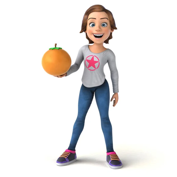 Divertida Ilustración Una Adolescente Dibujos Animados Con Naranja — Foto de Stock