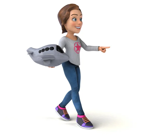 Ilustração Divertida Desenho Animado Adolescente Com Avião — Fotografia de Stock