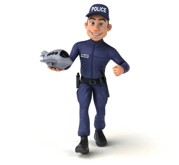 Divertente Illustrazione Agente Polizia Cartone Animato Con Aereo — Foto Stock