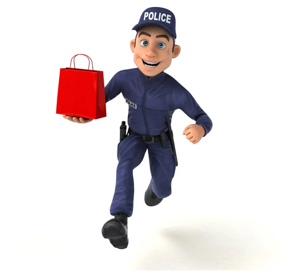 Amusant Illustration Policier Bande Dessinée Faisant Shopping — Photo