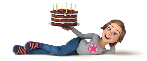 Fun Illustration Cartoon Teenage Girl Cake — Stock Photo, Image