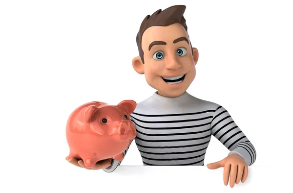 Leuke Cartoon Casual Karakter Met Piggybank Rechtenvrije Stockafbeeldingen