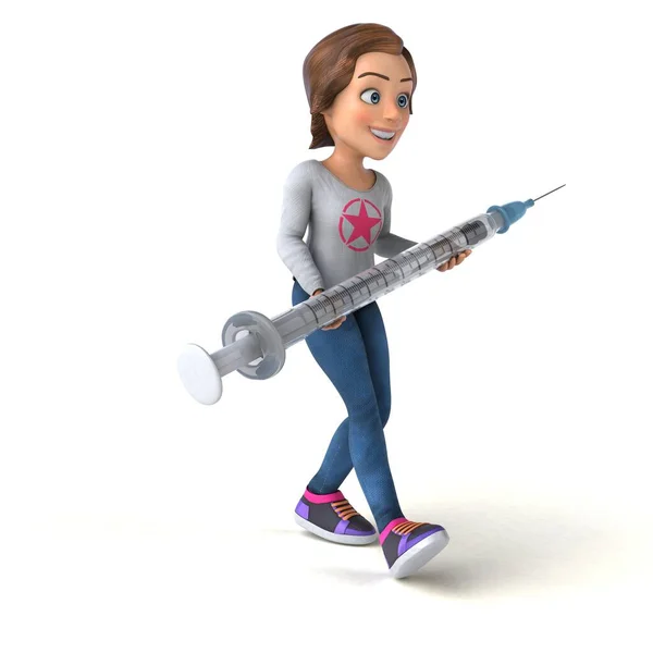 Spaß Illustration Eines Cartoon Teenager Mädchen Mit Einer Spritze — Stockfoto