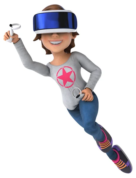 Vrヘルメットと十代の少女漫画のキャラクターの楽しい3Dイラスト — ストック写真