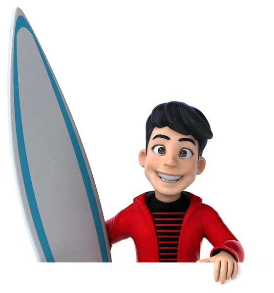 Fun Cartoon Teenage Boy Surfer — Stock Photo, Image