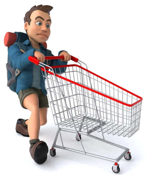 3D卡通背包客购物的有趣图片 — 图库照片