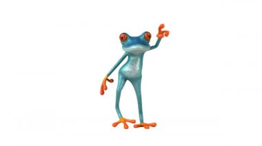 Komik çizgi film karakteri kurbağa dansı - 3 boyutlu animasyon 