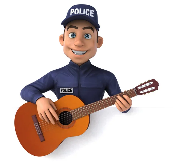 Fun Illustration Cartoon Police Officer Guitar — Stock Photo, Image