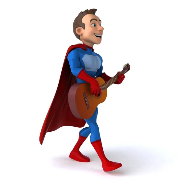 Kul Illustration Rolig Superhjälte Med Gitarr — Stockfoto
