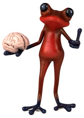 Beyni olan eğlenceli kırmızı kurbağa - 3D İllüstrasyon