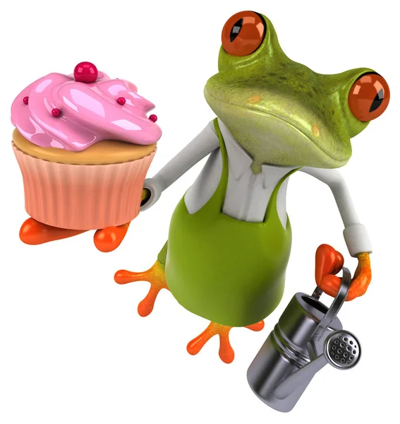 Lustiger Froschgärtner Mit Cupcake Illustration — Stockfoto