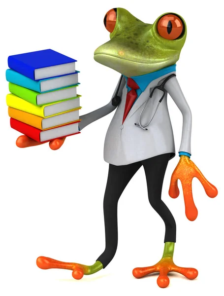 Médico Rana Con Libros Ilustración —  Fotos de Stock