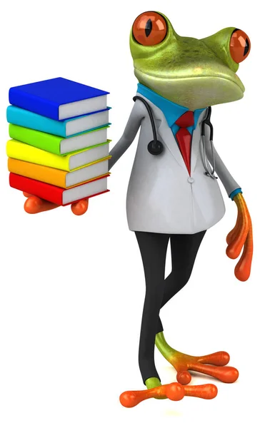 Médico Rana Con Libros Ilustración — Foto de Stock