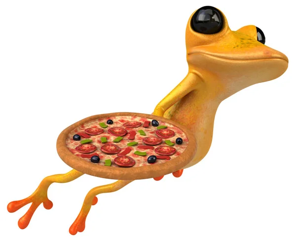 Leuke Gele Kikker Met Pizza Illustratie — Stockfoto