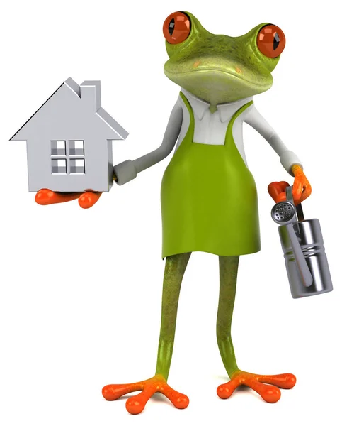 Lustiger Froschgärtner Mit Haus Illustration — Stockfoto