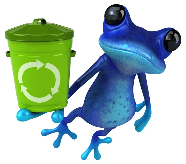 Spaßiger Blauer Frosch Mit Mülleimer Illustration — Stockfoto