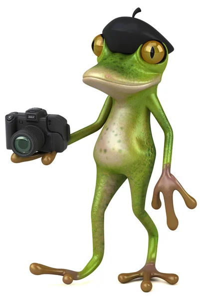 カメラ付きの楽しいフランスのカエル 3Dイラスト — ストック写真