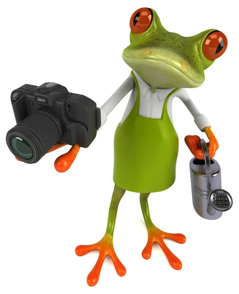 Fun Frog Gardener Camera Illustration — Stock Photo, Image