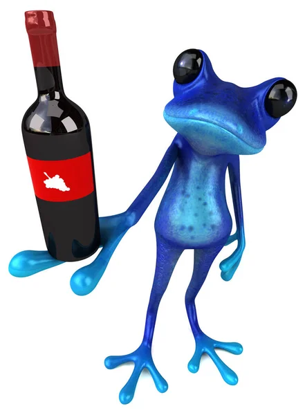 Spaßiger Blauer Frosch Mit Wein Illustration — Stockfoto