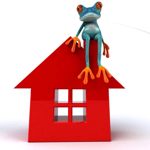 Spaß Frosch Auf Haus Illustration — Stockfoto