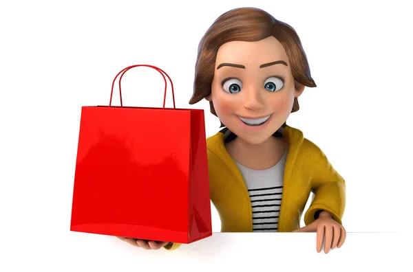 Fun Illustration Cartoon Teenage Girl Shopping — Stock Photo, Image
