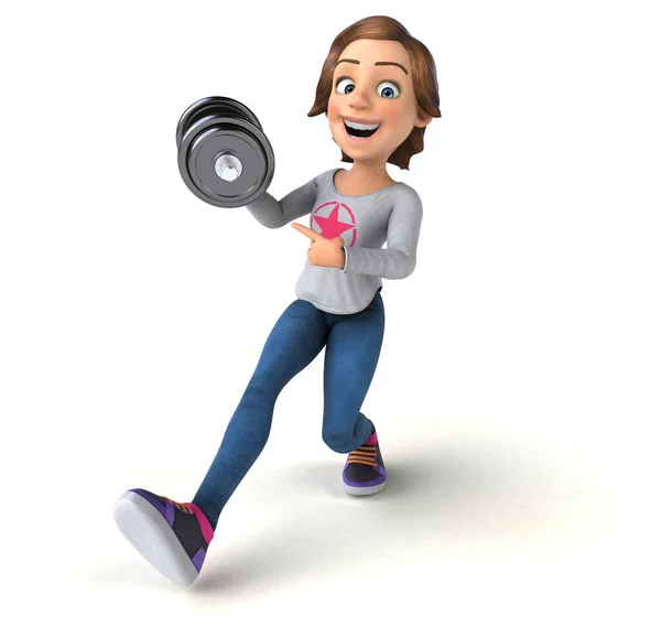 Fun Illustration Cartoon Teenage Girl Weights — Stock Photo, Image