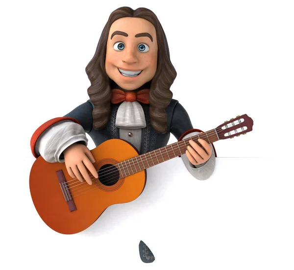 3D Illustration of a cartoon man in historical baroque costume  with guitar