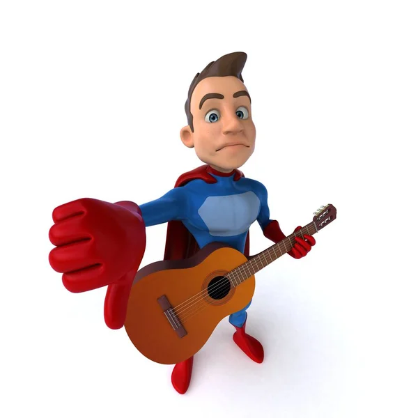 Lustige Illustration Eines Lustigen Superhelden Mit Gitarre — Stockfoto