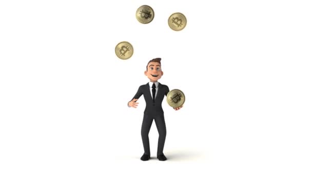 Tecknad Karaktär Affärsman Med Bitcoins Animation — Stockvideo
