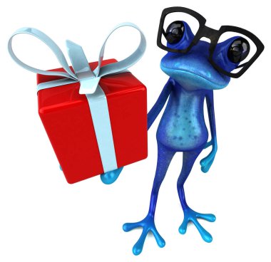 Hediyeli eğlenceli mavi kurbağa - 3D İllüstrasyon