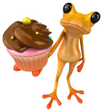 Kek ile eğlenceli sarı kurbağa - 3D Görüntü