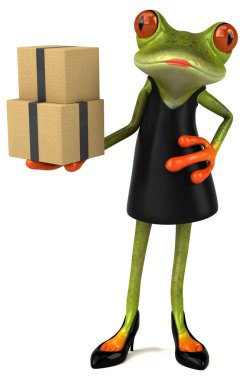 Kutuları olan eğlenceli kurbağa - 3D Görüntü