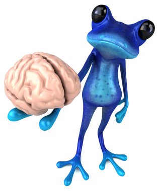 Beyni olan eğlenceli mavi kurbağa - 3D İllüstrasyon