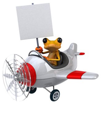 Uçakta eğlenceli kurbağa - 3D Görüntü