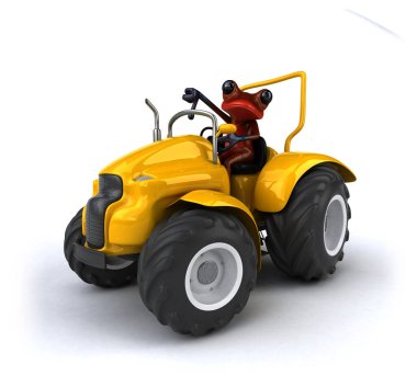 Traktördeki eğlenceli kurbağa - 3D İllüstrasyon