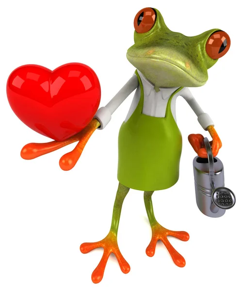 Fun Βάτραχος Κηπουρός Καρδιά Εικονογράφηση — Φωτογραφία Αρχείου