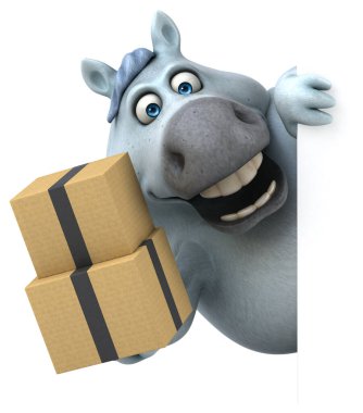 Kutuları olan eğlenceli at - 3D Görüntü