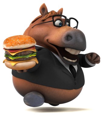 Hamburgerli eğlenceli at - 3D Görüntü