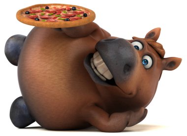 Pizza ile eğlenceli at - 3D Görüntü